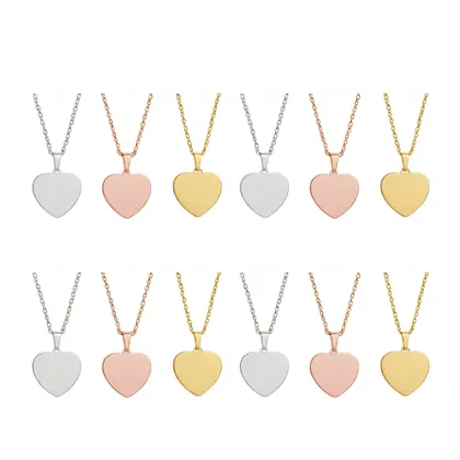 Stainless Steel Heart-Shaped Pendant Necklace (12pcs)